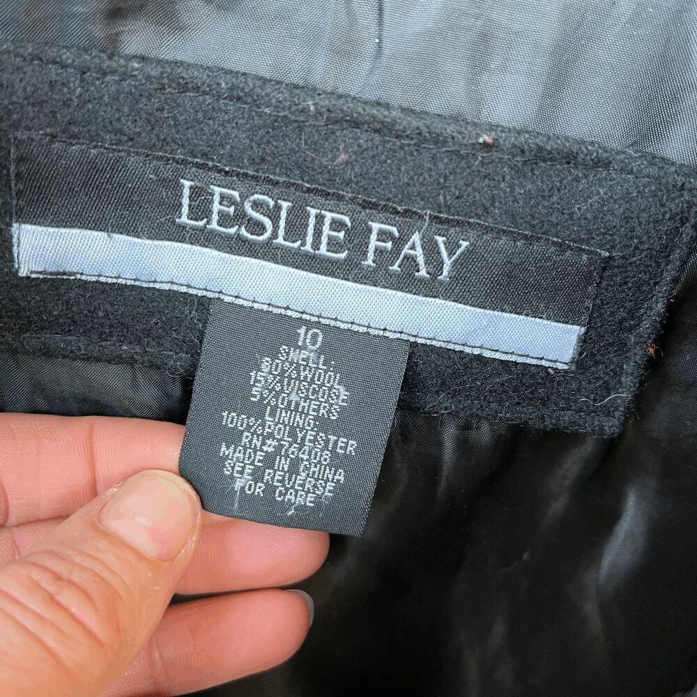 Vintage Y2K Leslie Fay Black Wool Mid-length Coat Jacket Size 10, Minimalist - Picture 4 of 7